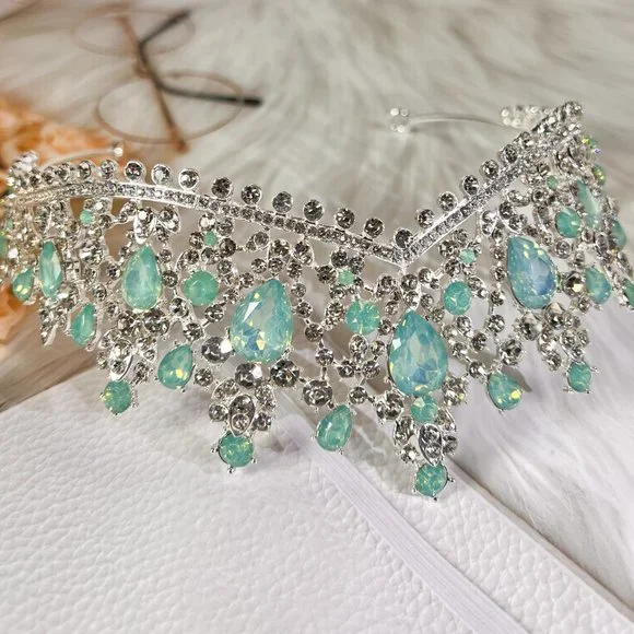 Baroque Gemstone Crown, Princess Jewelry Headpiece, Prom, Birthday Party, Gift - Picture 4 of 5